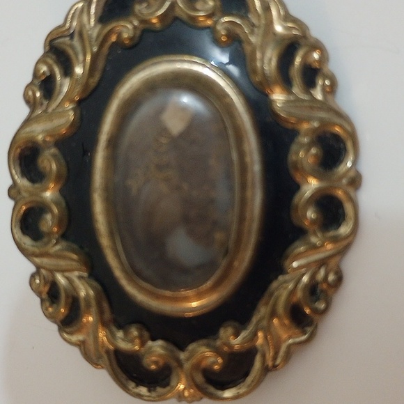 Antique Victorian hair art mourning brooch pendant gold filled scroll brooch - Picture 2 of 13